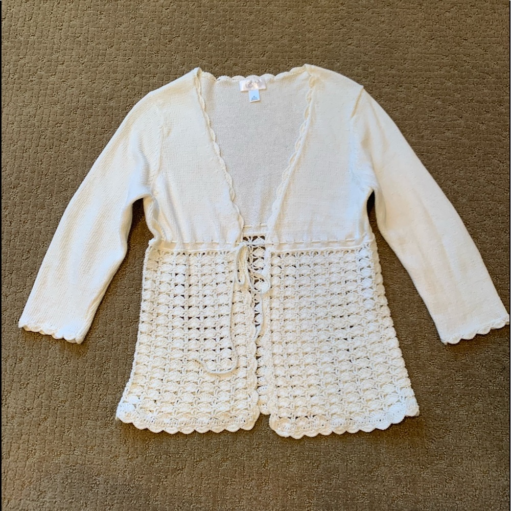LOFT Crocheted Knit Cardigan Tie Waist Med